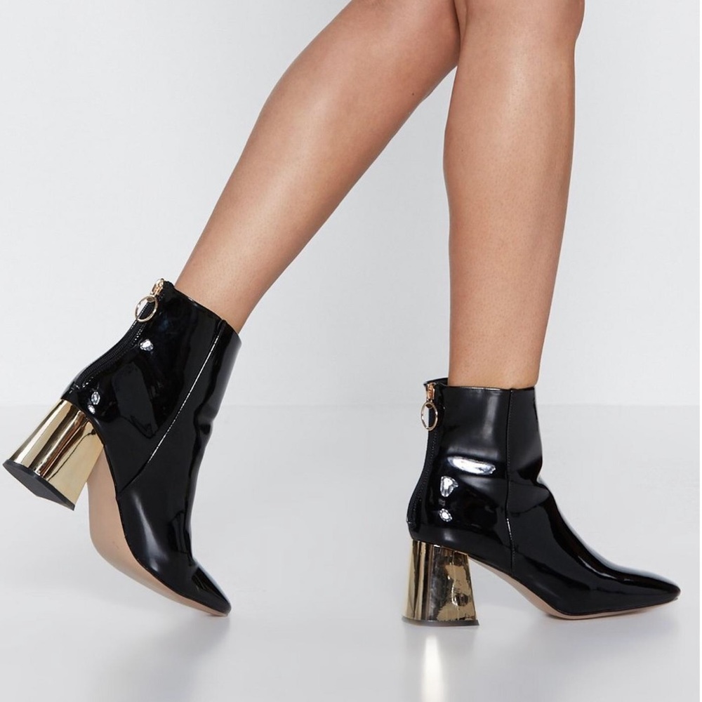 Nasty gal black booties with gold heel